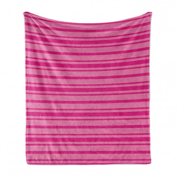 Hot Pink Soft Flannel Fleece Blanket, Horizontal Bold and Thin Stripes in Pink Tones Geometrical Classic Composition, Cozy Plush for Indoor and Outdoor Use, 50" x 60", Pink Hot Pink, by Ambesonne
