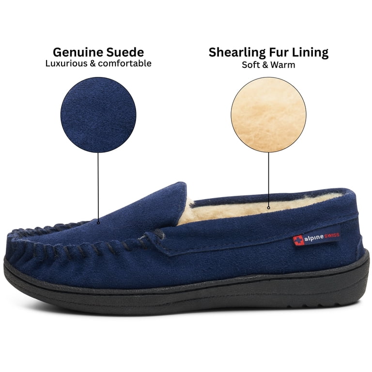 Mens Loafer Slippers Blue Suede Shearling Moc Toe New Acorn Acorn Moc Men main image 4
