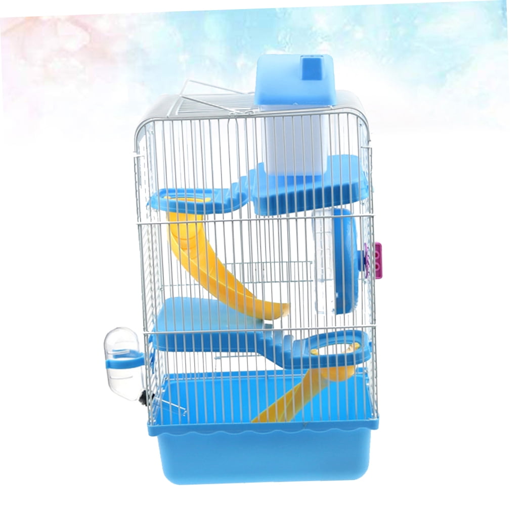 IBASETOY Blue Three Layer Hamster Cage Made of Premium Plastic with Slide and Running Wheel for Small Pets