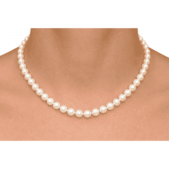 Femme Jam II ROUND PEARL II Classic Cultured Freshwater White Strand Pearl Necklace for Women Jewelry