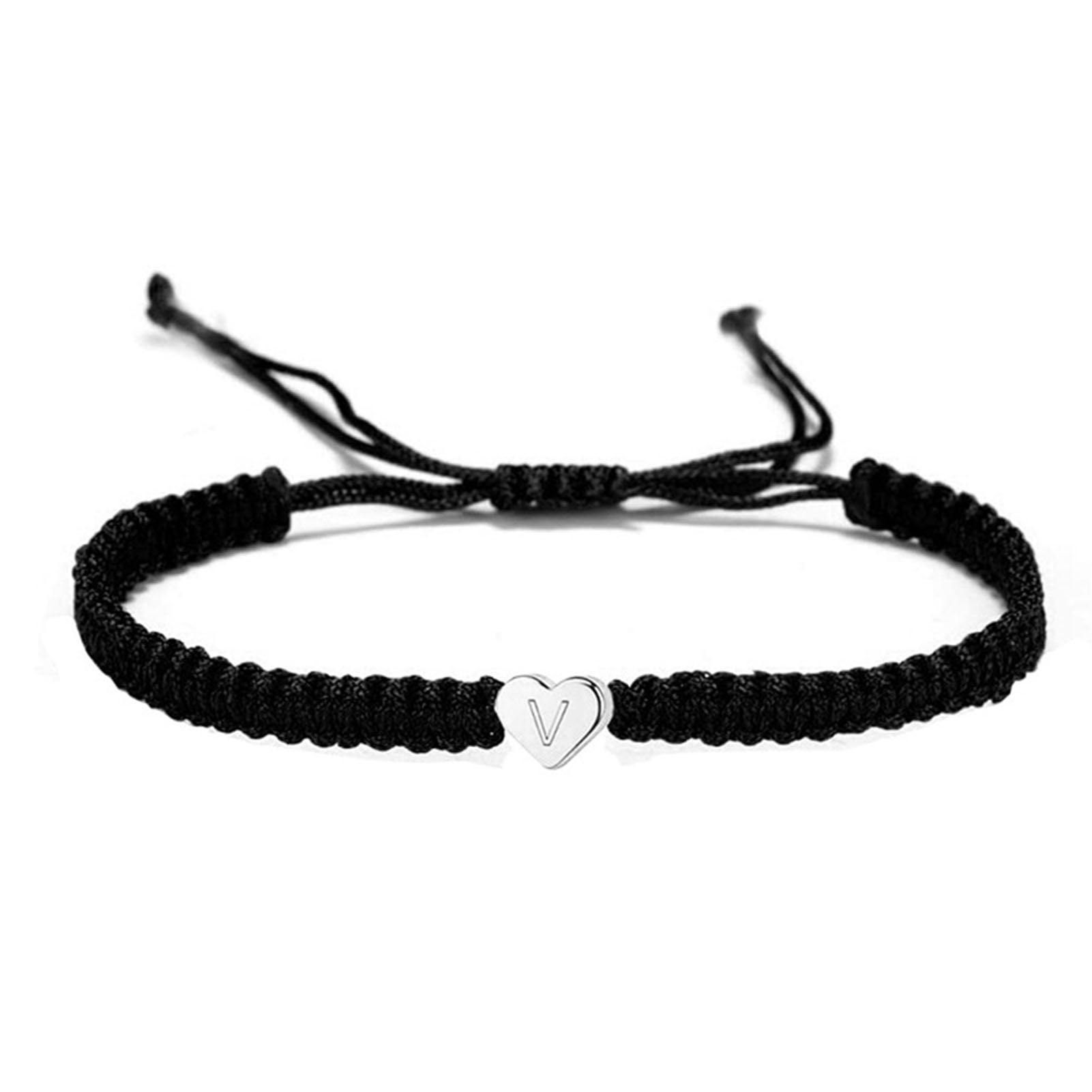 Couple Bracelet Heart Shape Braided Rope Adjustable 26 Letters Initial