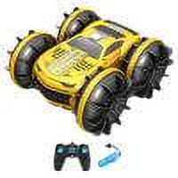 2.4GHz 4WD RC Stunt Car Boat Toys Double Sided Amphibious Vehicles (Yellow)