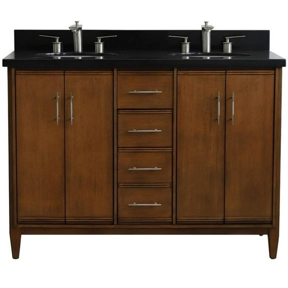 MCM 49" Double Oval Sink Solid Wood Vanity in Walnut/Black Galaxy