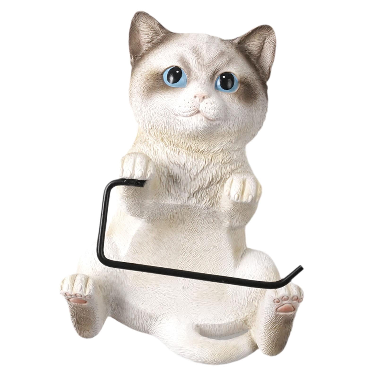 Fiocias Wall Mounted Cat Toilet Paper Roll Holder Bathroom Accessories Premium Resin White