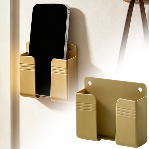 1Pc Wall Mount Dual Slot Storage Caddy Adhesive Phone Holder, Multi Purpose Wall Organizer Stand for Cellphone Remote Controller, Storage Rack for Bathroom RV Kitchen Household Charging Storage Use