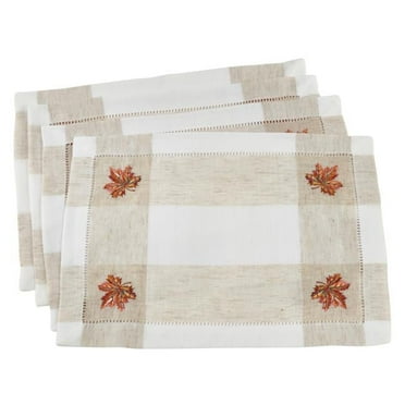 Saro Lifestyle Embroidered Leaf Hemstitch Placemat (Set of 4)