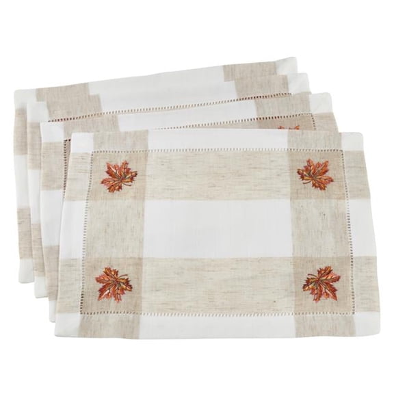 Saro Lifestyle Embroidered Leaf Hemstitch Placemat (Set of 4)