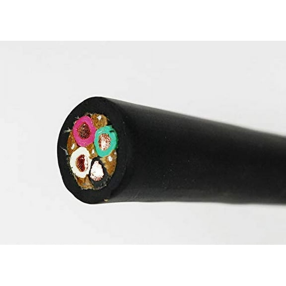 50' 12/4 SOOW SO Electric Wire Cord — Heavy Duty Portable Power Cable for Indoor, Outdoor, Industrial — 12 Gauge 4 Conductor Copper Wire — Black