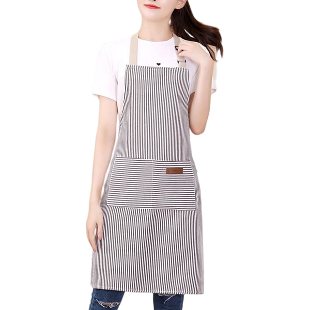 Kitchen Apron Neck Bib Pocket Striped Cooking Aprons Comfortable Waist Cloth Baking Men Gift Cleaning Restaurant Grey Stripe