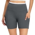 thumbnail image 2 of Women's High Waisted Biker Shorts Tummy Control Athletic Shorts with Phone Pockets Stretchy Workout Pants for Yoga Running Pilates Dark Gray M, 2 of 7