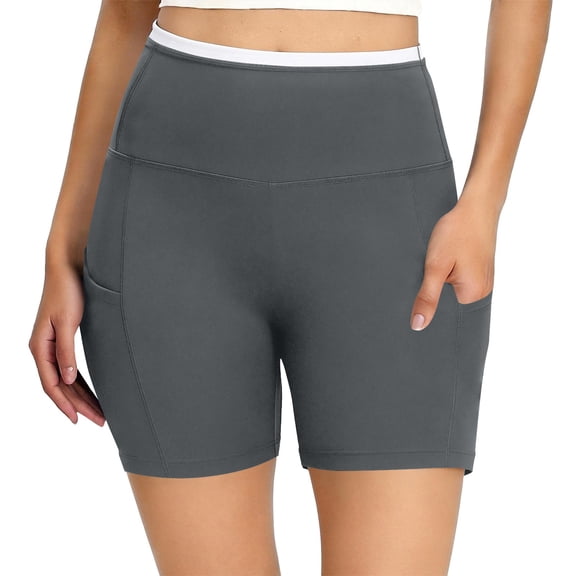 Cutuoiiu Women Solid Color Butt Lifting High Waist Solid Color Side Pockets Stretchy Yoga Shorts for Yoga Workout and Running Gift