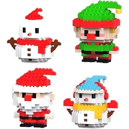 4PCS Christmas Building Blocks Set - Santa Claus, Elf & Snowman Mini Building Toys Figures, Xmas New Year Birthday Gifts & Holiday Christmas Decorations