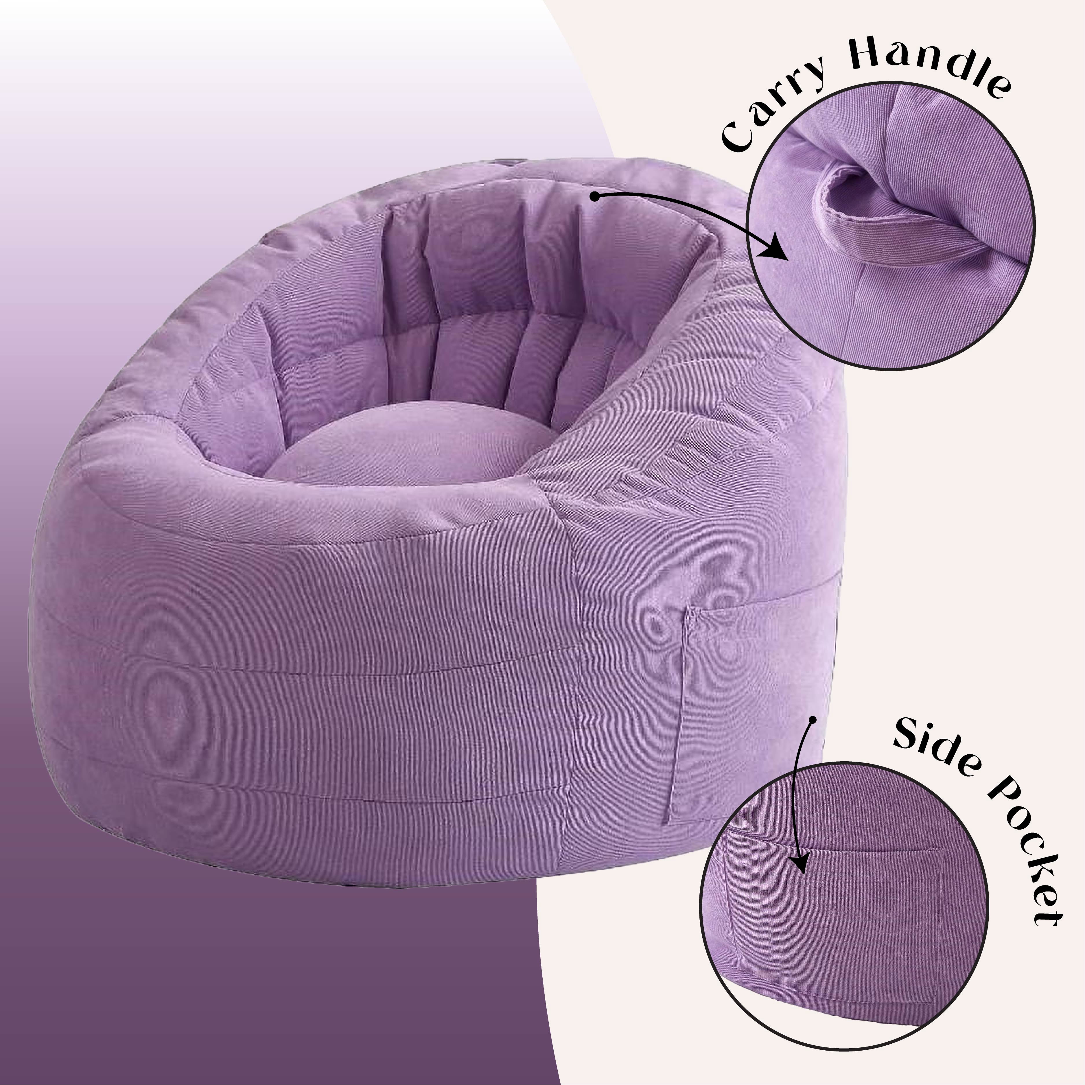 POD by Urban Shop, Plush Corduroy Bean Bag Chair with Pocket, Purple