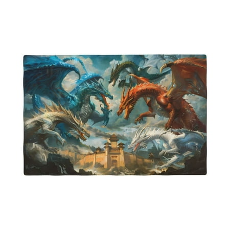 

Placemats Set of 4 / 6 Red Blue Dragon Battle Epic Placemats for Dining Table Indoor/Outdoors Heat Resistant Washable Placemats 18 x 12