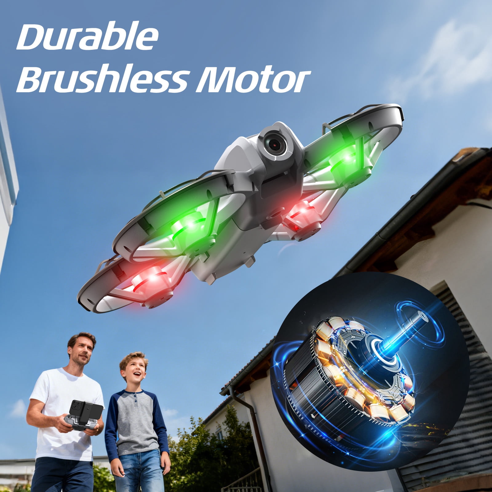 Wefone M2 Drones with Camera for Kids, One-Key Takeoff and Landing, 360° Flip, Headless Mode, Optical Flow Hover, Brushless Motor, 2 Batteries, Gray