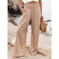 thumbnail image 2 of Foridol-pantalones de lino y algodón para mujer, calzas largas con bolsillos, informales, de pierna ancha, color blanco y caqui, para primavera y verano, 2023, 2 of 4
