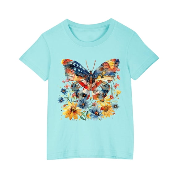 Tbopshirt 4th of July Clothes Kids Clothes,Summer Gifts for Girls,Toddler Kids Boys Girls Cotton T-shirt Cute Round Neck Independence Day Print Tee Short Sleeve Tops 3-10 Years