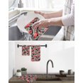 thumbnail image 5 of Red Flamingo Kitchen Dish Towels for Drying Dishes Set of 4, Summer Tropical Plants Leaves Botanical Black Waffle Weave Microfiber Hand Tea Bathroom Towels Quick Dry & Absorbent Towel 12x12, 5 of 7