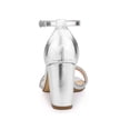 thumbnail image 2 of BLISSFUL STEP Women's Sandals Rhinestone Chunky Heel Ankle Strap Open Toe Party Shoes Silver 6, 2 of 8