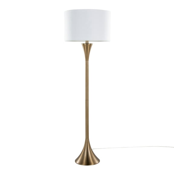 Newest 66" Contemporary Floor Lamp, Matte Golden Bronze with Hourglass Body & White Linen Shade & 3-Way Switch