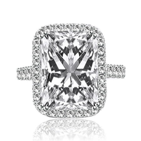 Radiant Cut Diamond Engagement Ring Halo Diamond Ring Solitaire With Accents Diamond Wedding Ring Hidden Halo Diamond Anniversary Ring 925 Sterling Silver 2.5 Ct Simulated Diamond