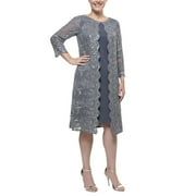 Alex Evenings Short Embroidered Mock Jacket Dress (Womens, Smoke, 10)