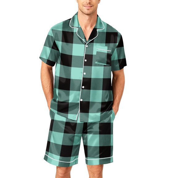 Mens Satin Silky Pajamas Set Short Sleeve Button Down Sleepwear Pjs Summer 2 PCS Loungewear with Pockets S-4XL