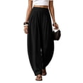 thumbnail image 2 of iHPH7 Summer Cotton Linen Barrel Pants Women's High Waisted Pleated Baggy Harem Trousers with Pockets Flowy Casual Boho Beach Lounge Wear Black S, 2 of 9