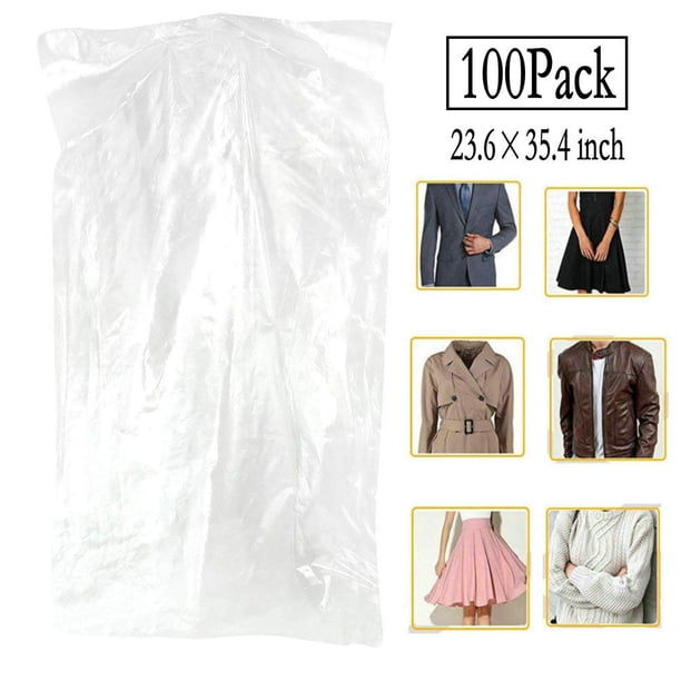 Paquete de 100 bolsas para ropa transparente, funda antipolvo para ropa, ropa colgante a prueba de polvo, funda para chaqueta, para tintorería, almacenamiento en el hogar, armario de almacenamiento de