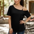 thumbnail image 4 of Gamivast Off The Shoulder Tops for Women Asymmetrical Short Sleeve Loose Fit Casual Tops Metal Strap Detail Summer Going out Daily Vacation Travel Party Weekend Wear outfits, 4 of 6