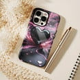 thumbnail image 6 of Glossy Heart Valentine’s Day Inspired iPhone Case for Teens Women, Shimmering Pink Black Design Compatible with iPhone 11/12/13/14/15/16 (Pro Max/Plus), 6 of 9