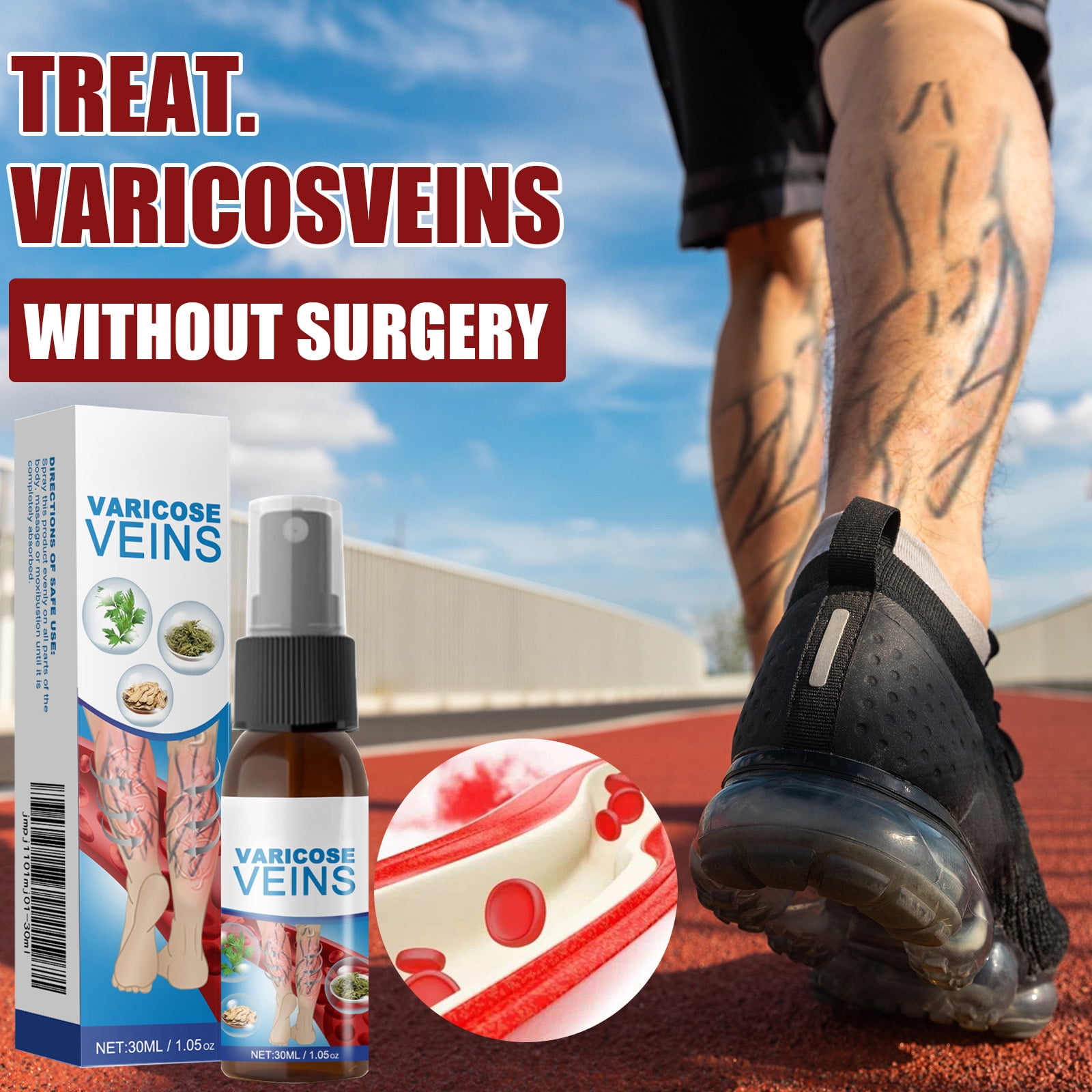 Alvantor Body Spray for Veins Leg Treatment with Herbal Formula, Relieves Tired Heavy Legs, 1.05oz