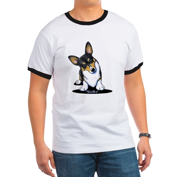 CafePress - Kiniart Tricolor Corgi Ringer T - 100% Cotton Ringed T-Shirt