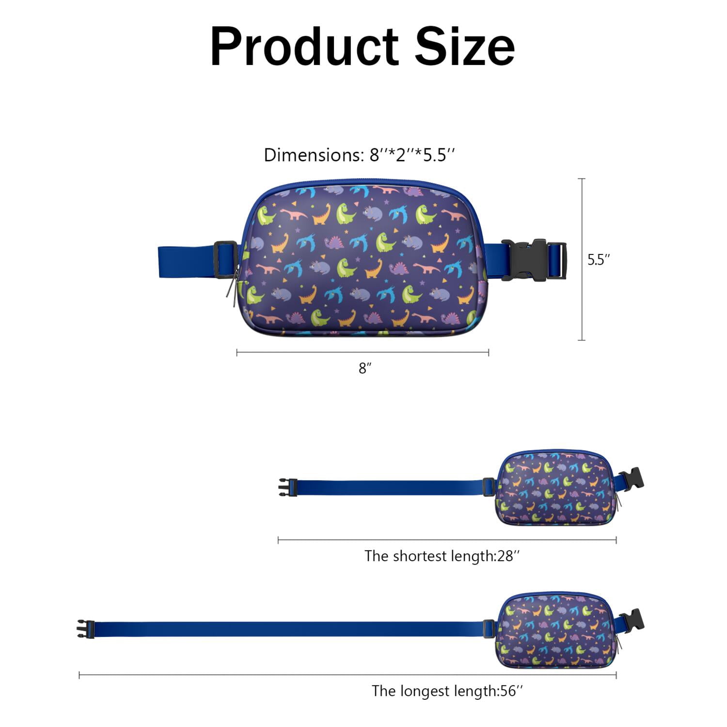 Cute Dinosaur Fanny Pack for Women – Funny Cartoon Dino Print Waist Bag with Colorful Pattern, Lightweight Travel Belt Bag for Dinosaur Lovers