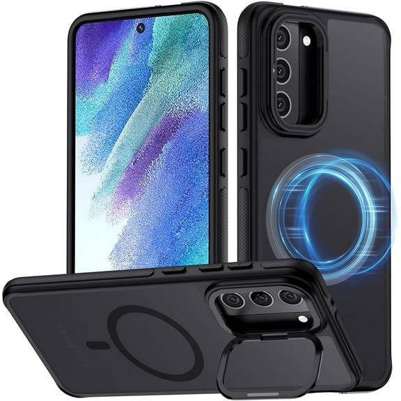 for Samsung Galaxy S21 FE 5G Case, Compatible with MagSafe, Anty-Slip Grip,Military-Grade Protective, Adjustable Kickstand Phone Case, Magnetic Case (Black)