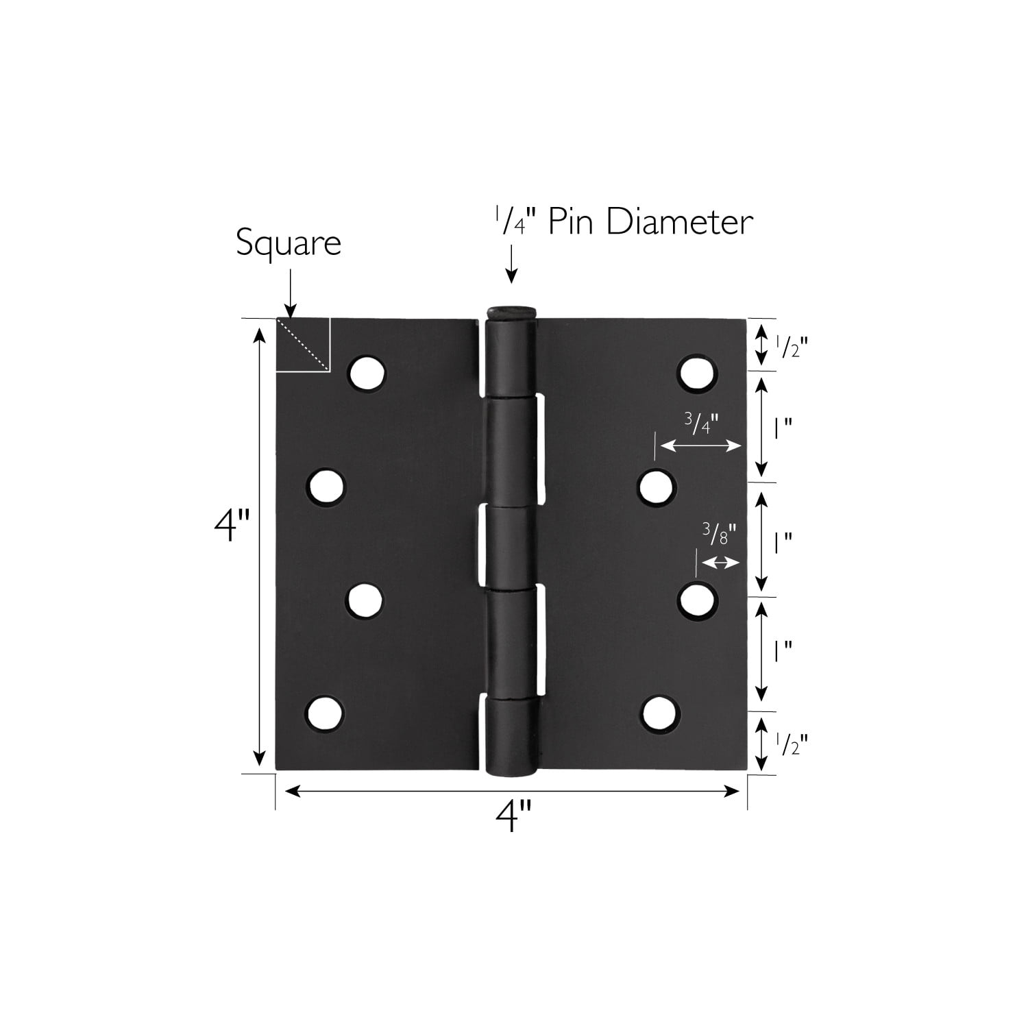 Design House 3-Pack 4" x .125" x 4" Square Butterfly Interior/Exterior Door Hinges, Matte Black