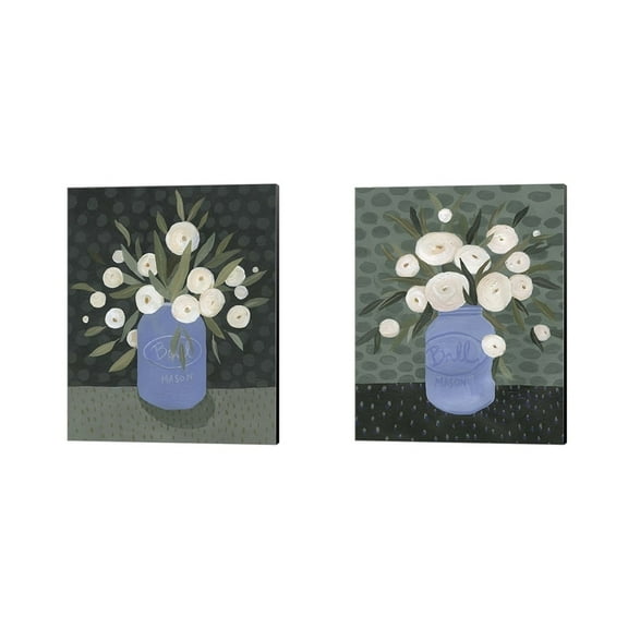 Metaverse Emma Scarvey 'Mason Jar Bouquet A' Canvas Art (Set of 2)