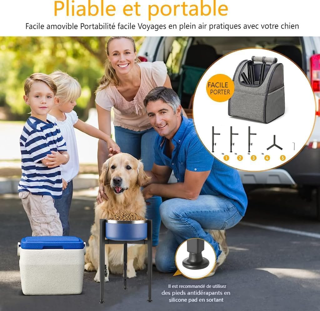 Adjustable Anti-Slip Dog Bowl Stand - Height Adjustable Feeder for Large/Small Dogs, Dog Bowl Stand Adjusts to 4 Heights, Black