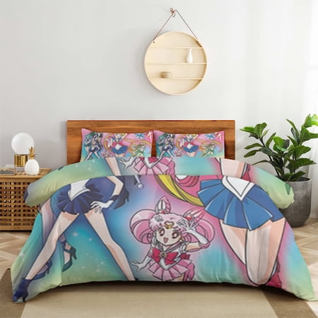 Sailor Moon 3D : Duvet Cover 3 Piece Bedding Set,Teen Anime Comfortable Cover Set Super Soft Duvet Cover with Pillowcase-68*86