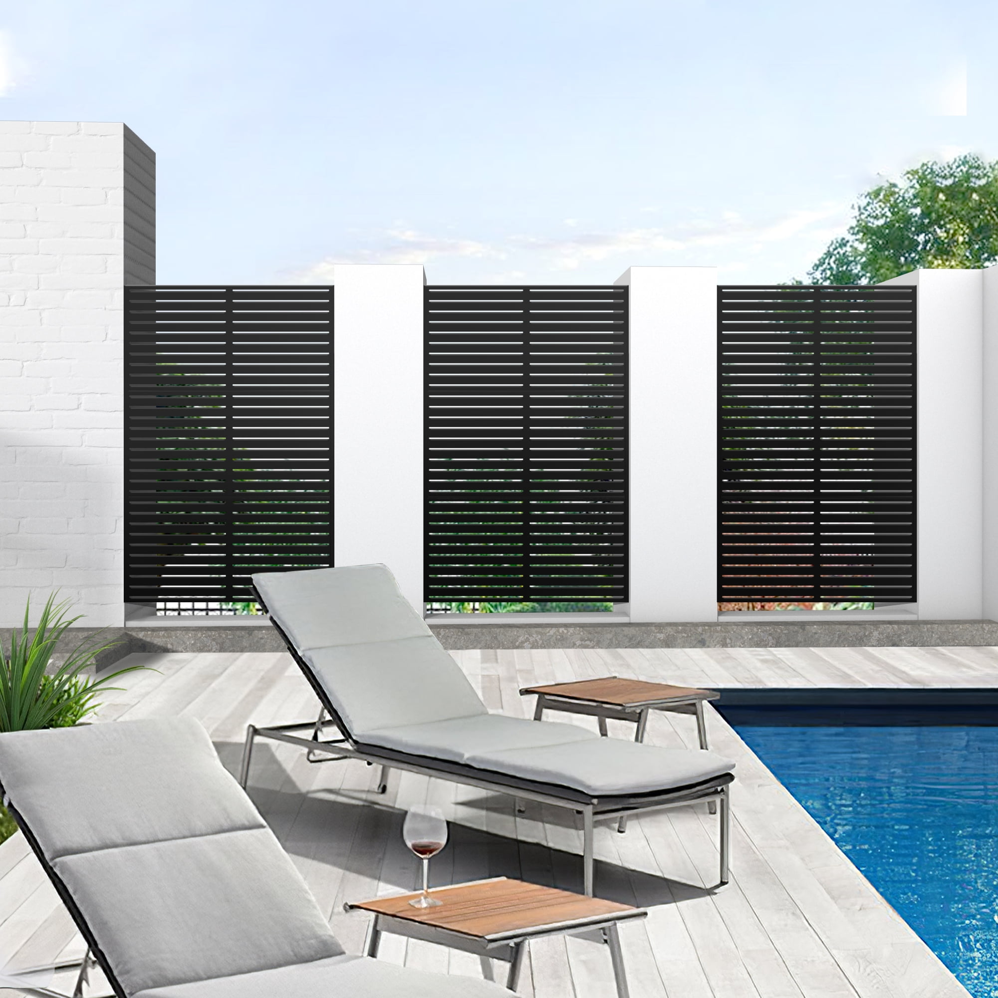 72"x47" Outdoor Privacy Screen with Stand Metal Balcony Decorative Screen,Black