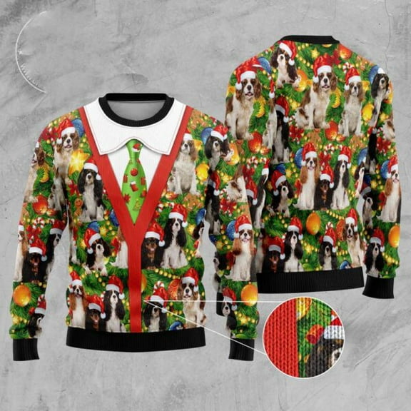 Cavalier King Charles Spaniel Xmas Pine Ugly Christmas Sweater, Christmas Sweater, Ugly Sweater, Funny Xmas Sweaters