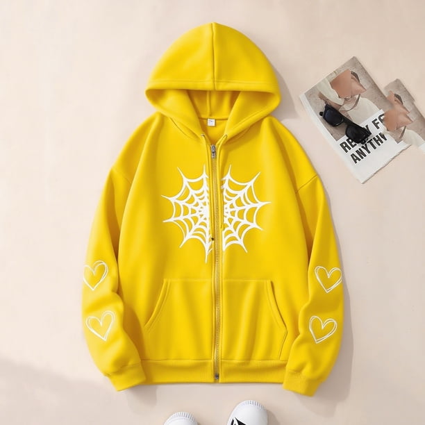 Ailaofu Womens Spider Web Graphic Zip Up Hoodie Oversized Goth Harajuku Jacket Y2k Grunge Aesthetic Streetwear Sweatshirt