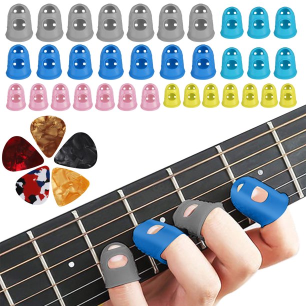 TSV Guitar Accessories Kit with 35Pcs Silicone Finger Protectors in 5
