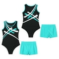 thumbnail image 4 of Raenseen Kids Girls Contrast Color Patchwork Sport Suit Sleeveless Round Neck Gymnastics Leotard with Blue Green 16, 4 of 9