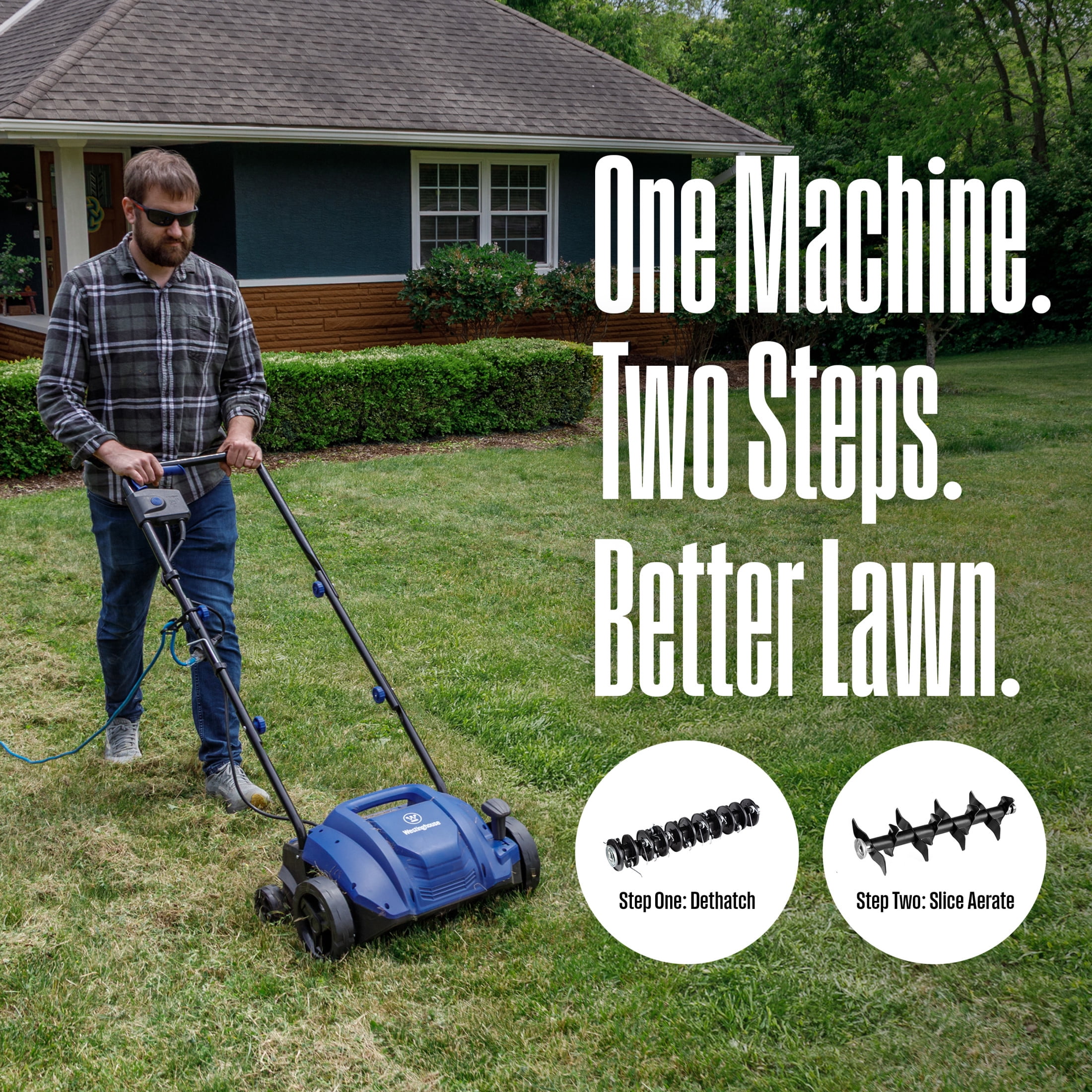 Westinghouse W13ADAC 13-Inch 12 Amp 2-in-1 Corded Electric Dethatcher and Aerator with 8 Gallon Thatch Collection Bag, 4-Position Depth Adjustment, Foldable Handle