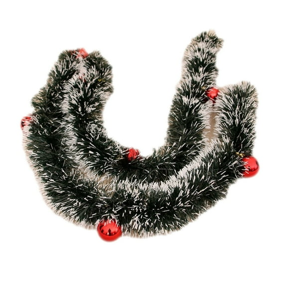 PEIBang Christmas Tinsel Garland Decor,Dark Green Garland with Red Balls for Holiday Party Xmas Tree Decoration