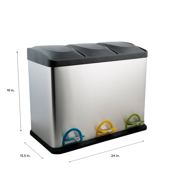 Organize It All 45 Liter 3 Compartment Stainless Recycle Bin 24