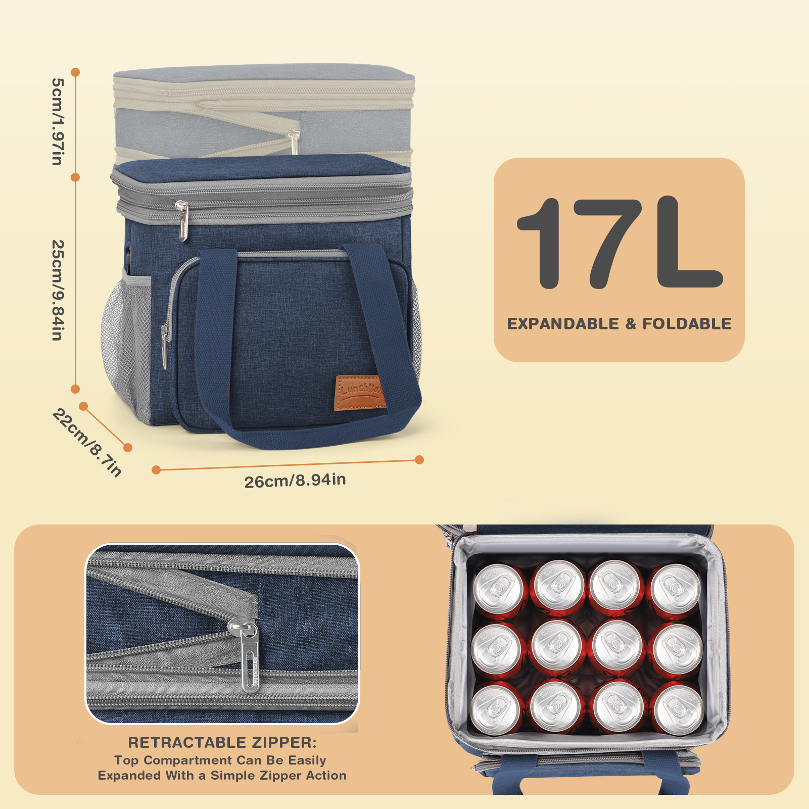 Cshidworld 17L Insulated Lunch Bag, Dual Compartment photo 3