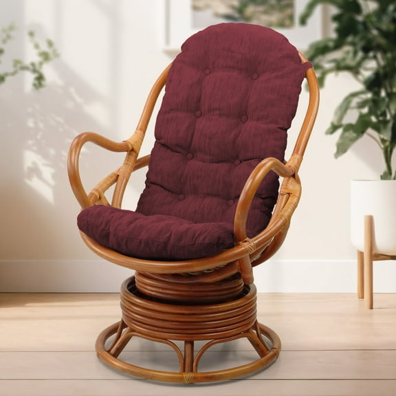 SK New Interiors Java Swivel Rocking Lounge Chair Natural Rattan Wicker with Dark Brown Cushion, Colonial