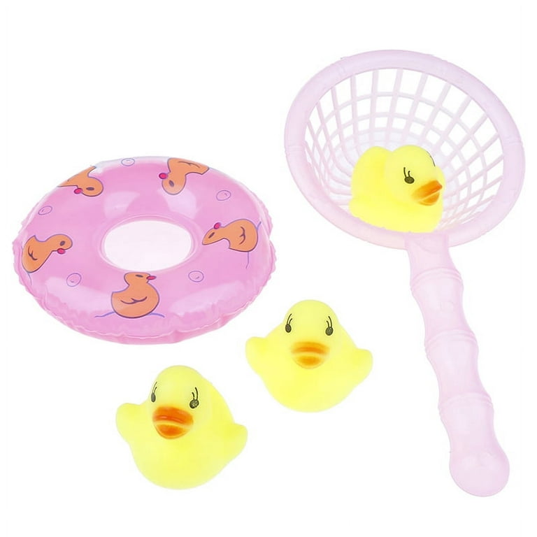 JETTINGBUY 5 Pcs/Set Mini Baby Children Bath Toys Cute Rubber Duck Fishing  Net Shower Games